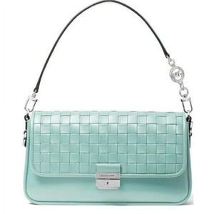 Michael Kors Bradshaw Woven Leather Convertible Shoulder Bag, Aqua Green purse